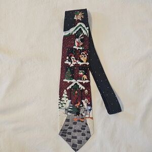 1996 Looney Tunes Mania Characters Christmas Tie Silk Bugs Taz Road Runner Daffy